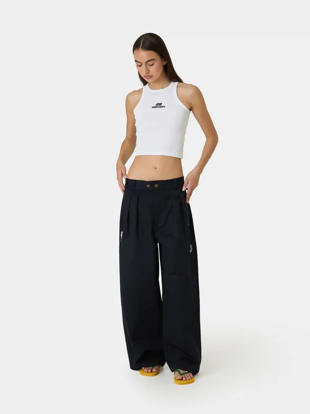 Eme Studios Heritage Navy Tailored Wide Leg Relaxed Trouser Pants 34